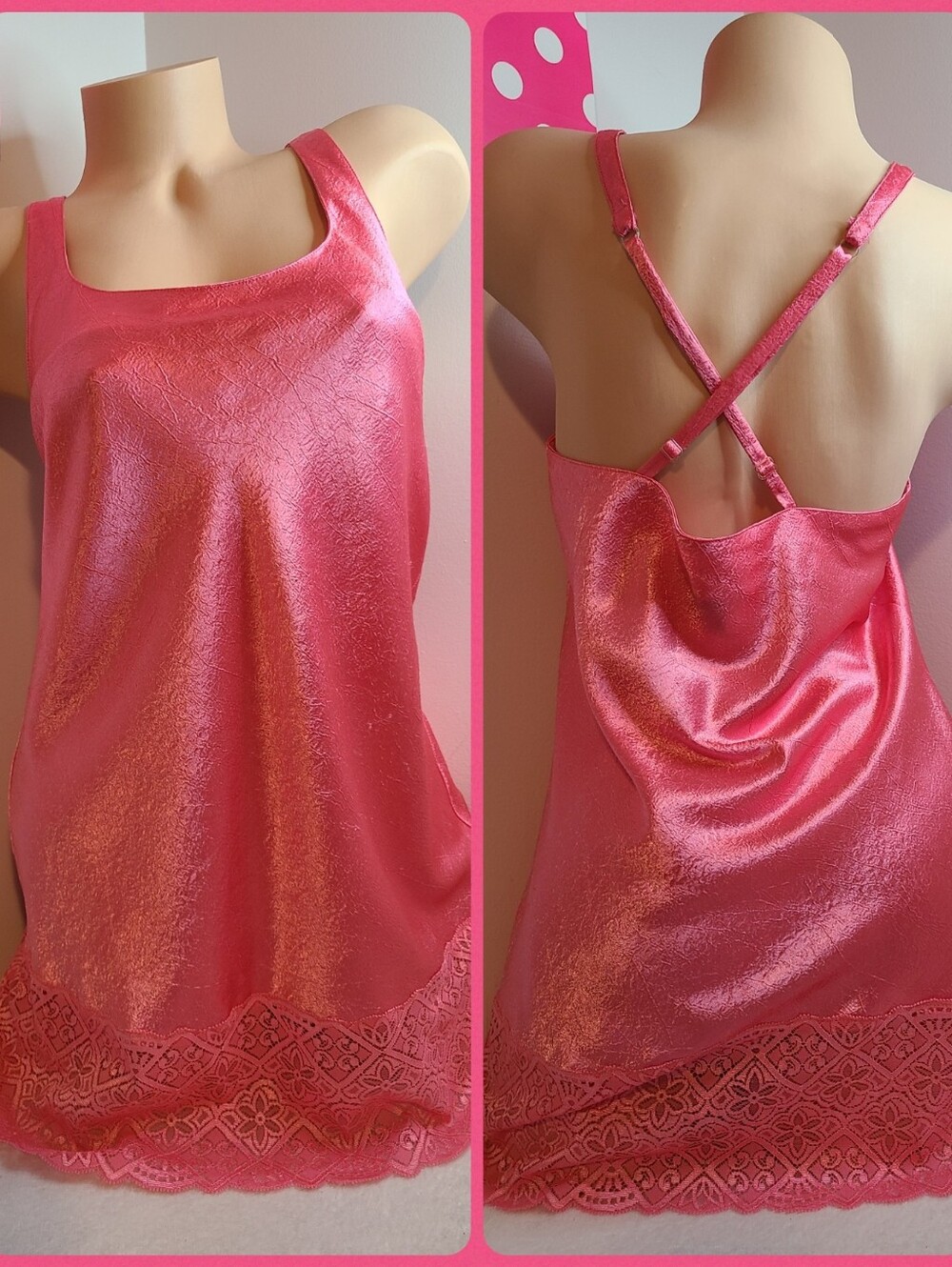 VTG Victoria's Secret Pretty Pink Hammered Satin Babydoll Slip Dress Size Sm